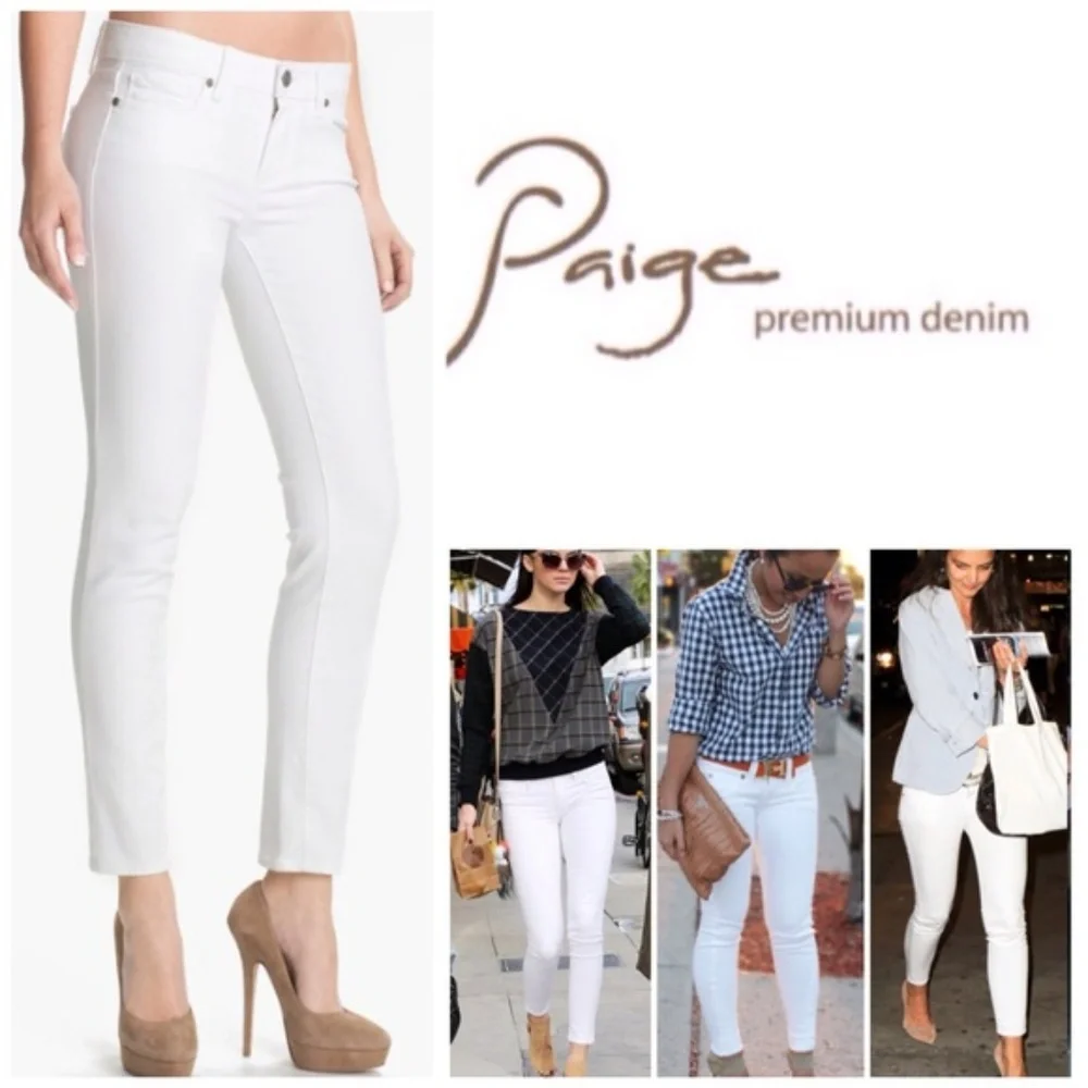 Paige Skyline White Jeans Skinny Ankle Jeans Optic White 27 - Picture 1 of 7